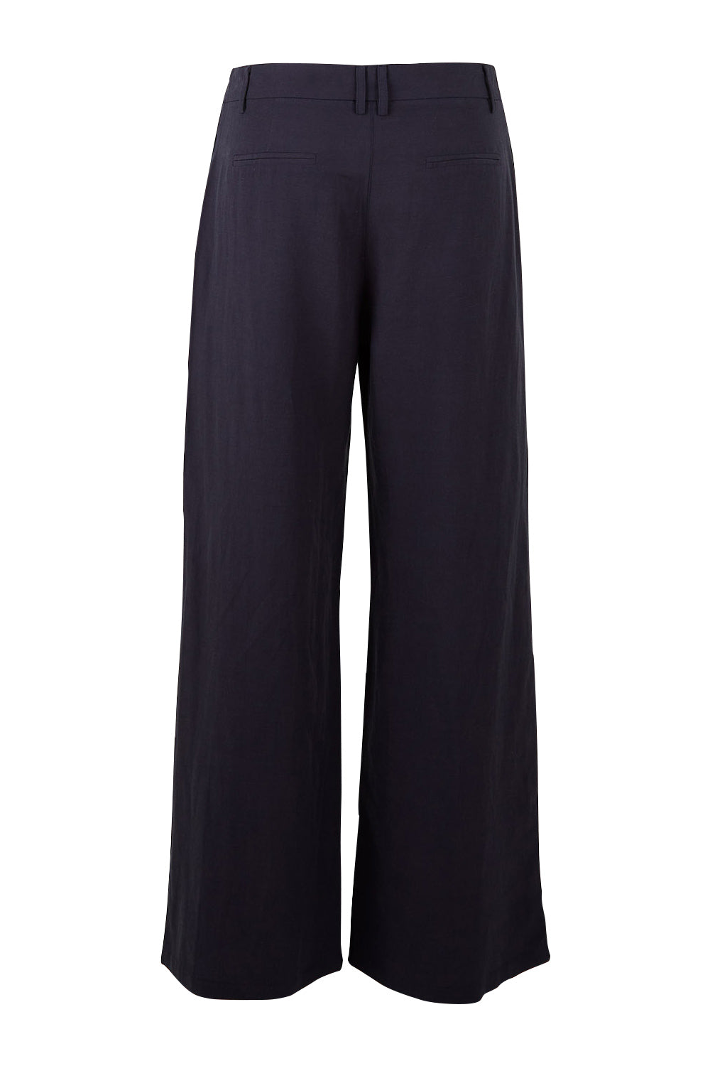 Product shot of the Linen Blend Wide Leg Pant in colour Inknavy (Blue), from the back