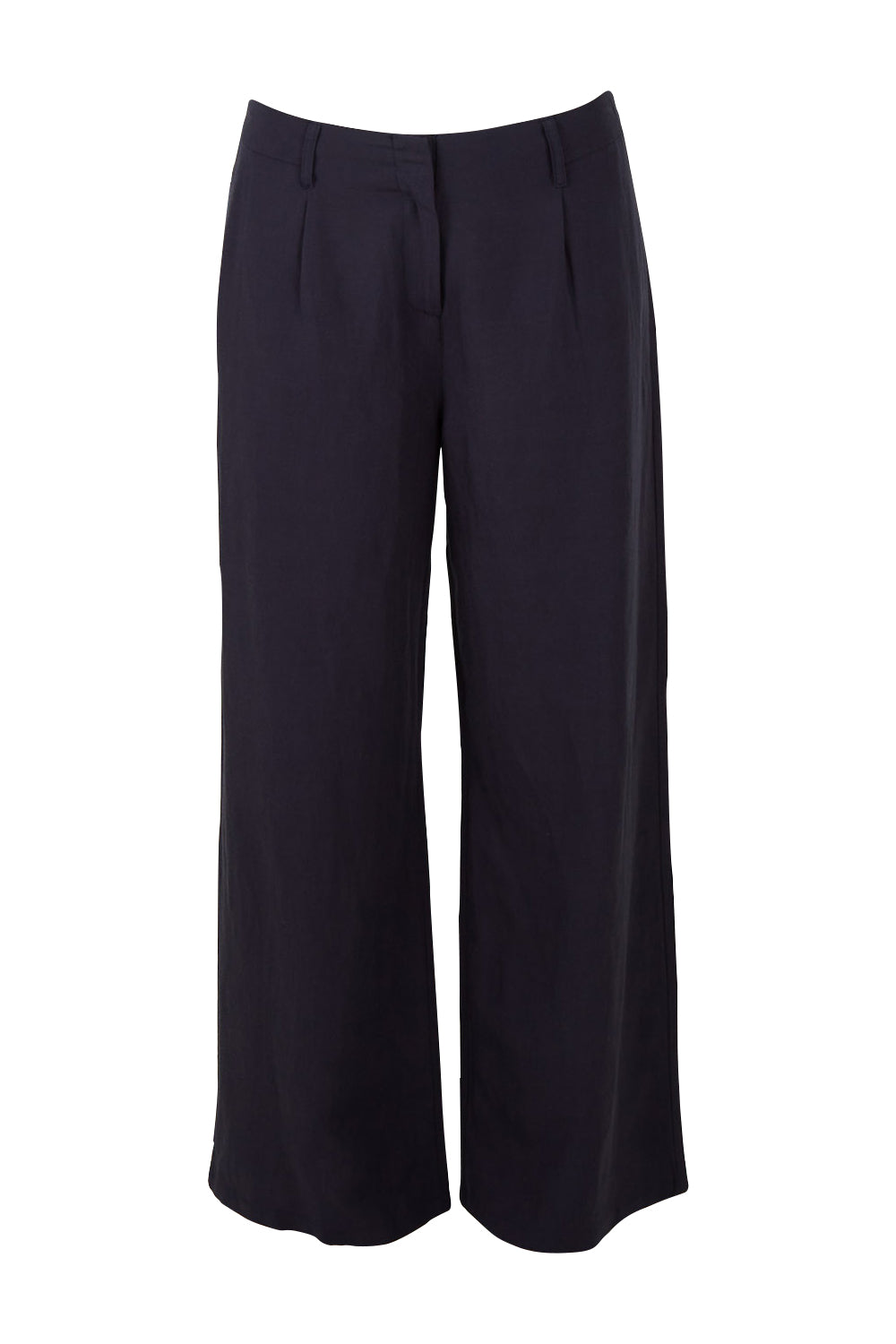 Product shot of the Linen Blend Wide Leg Pant in colour Inknavy (Blue), from the front