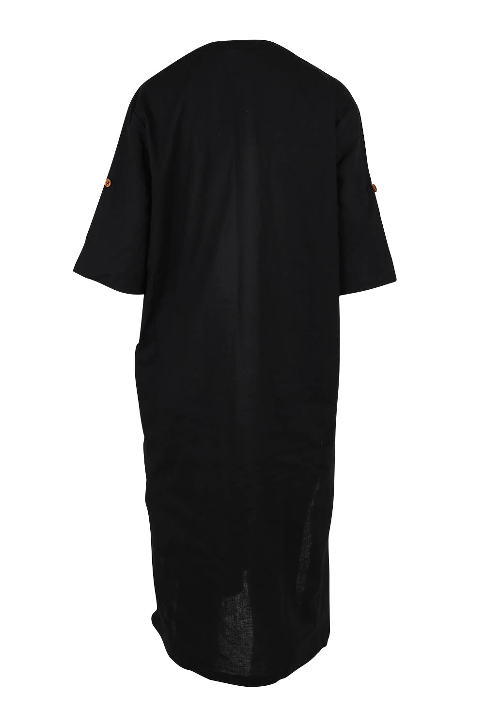 Product shot of the Linen Cotton Summer Relaxed Dress in colour Black (Black), from the back