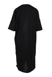Product shot of the Linen Cotton Summer Relaxed Dress in colour Black (Black), from the back