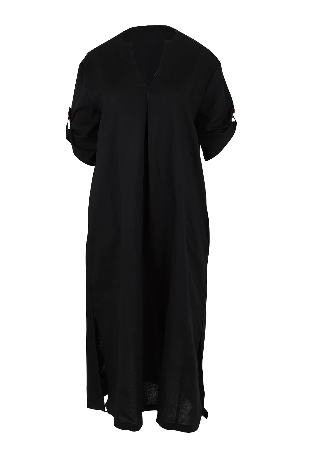 Product shot of the Linen Cotton Summer Relaxed Dress in colour Black (Black), detail