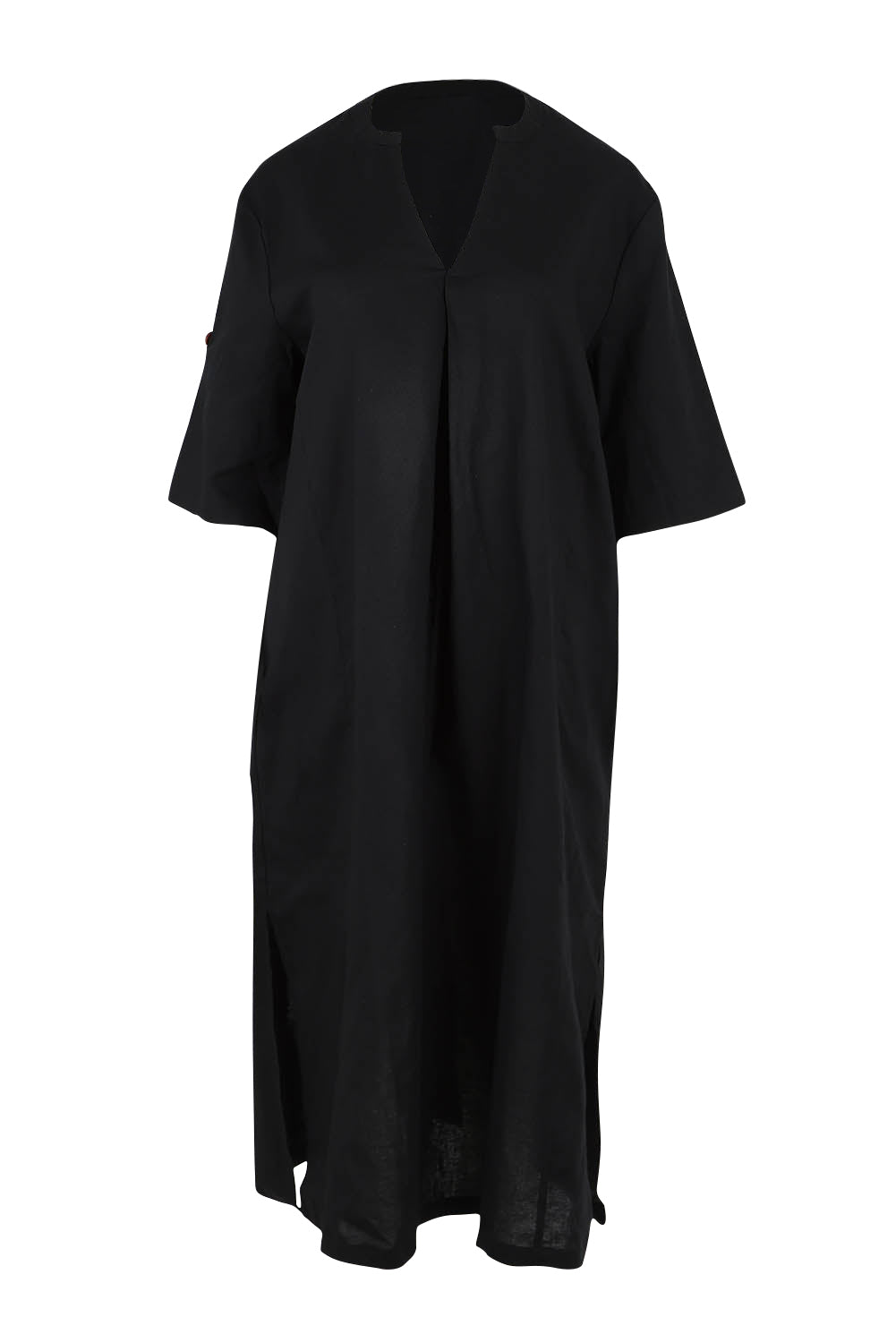 Product shot of the Linen Cotton Summer Relaxed Dress in colour Black (Black), from the front