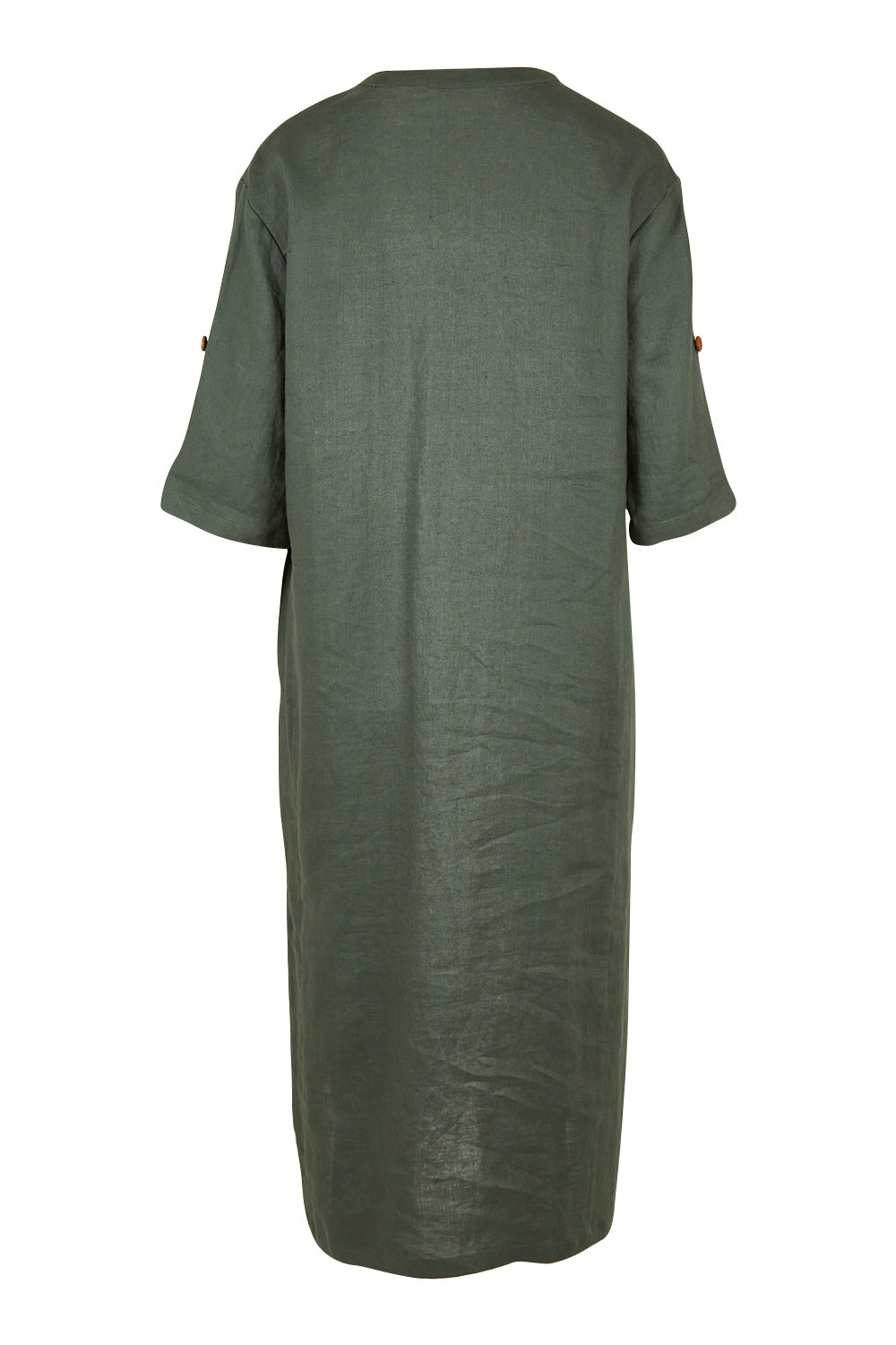 Product shot of the Linen Summer Relaxed Dress in colour Green (Green), from the back