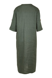 Product shot of the Linen Summer Relaxed Dress in colour Green (Green), from the back