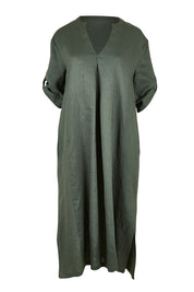 Product shot of the Linen Summer Relaxed Dress in colour Green (Green), from the front