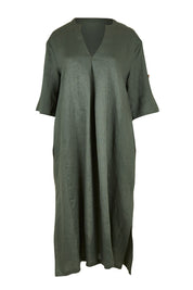 Product shot of the Linen Summer Relaxed Dress in colour Green (Green), from the front