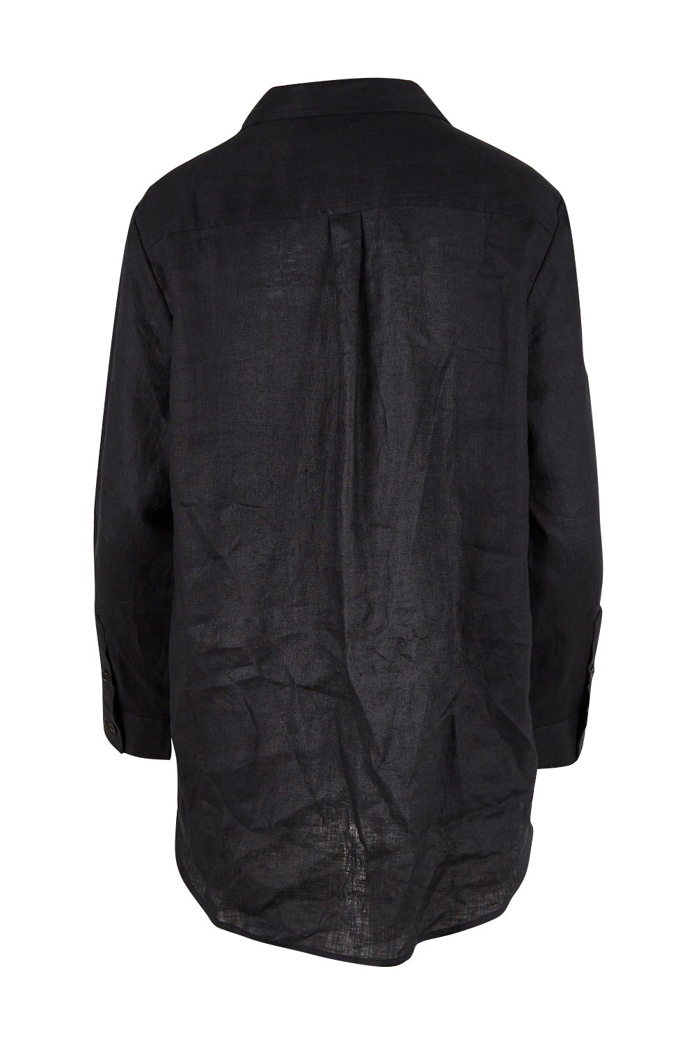 Product shot of the Linen Oversized Boyfriend Shirt in colour Black (Black), from the back