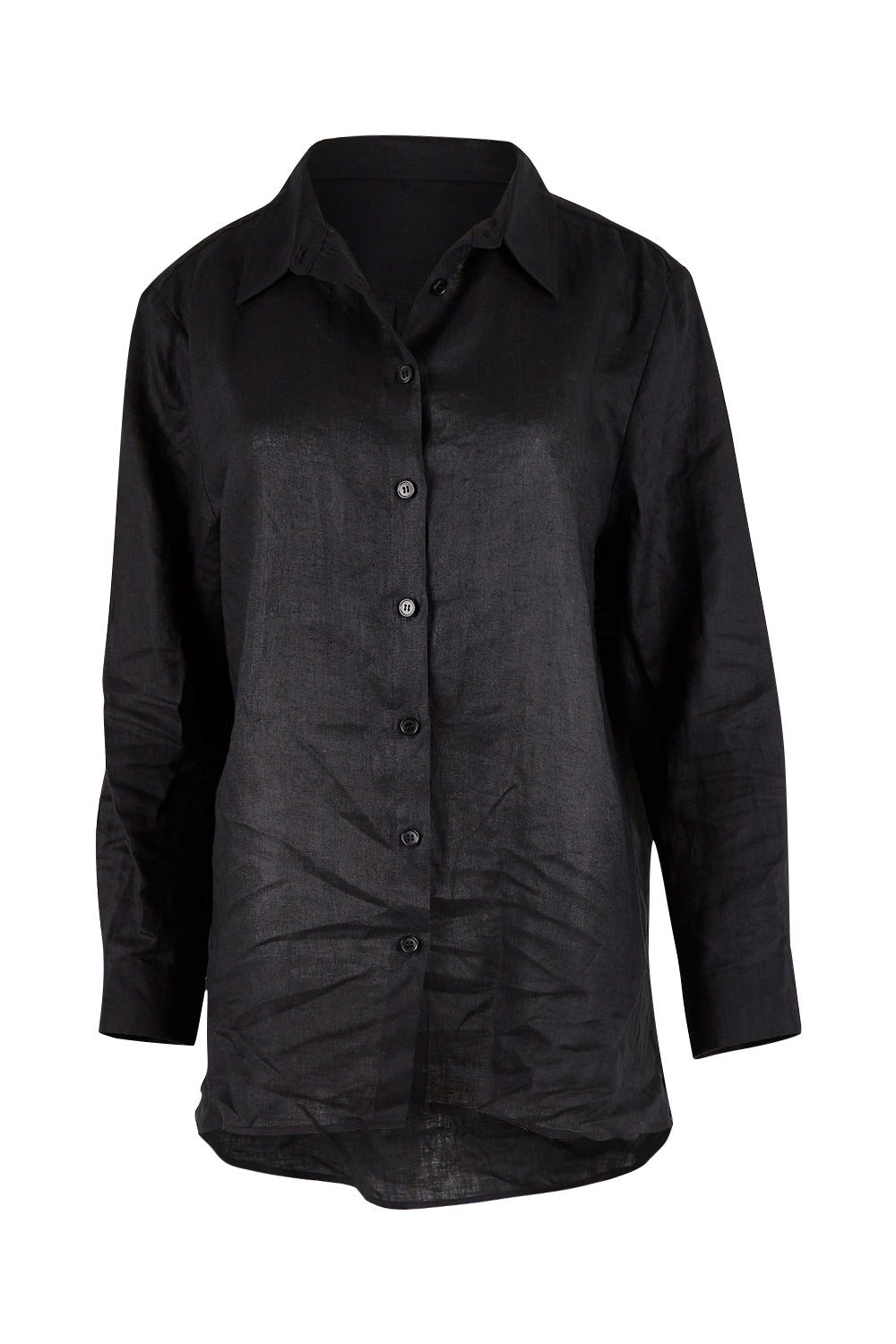 Product shot of the Linen Oversized Boyfriend Shirt in colour Black (Black), from the front