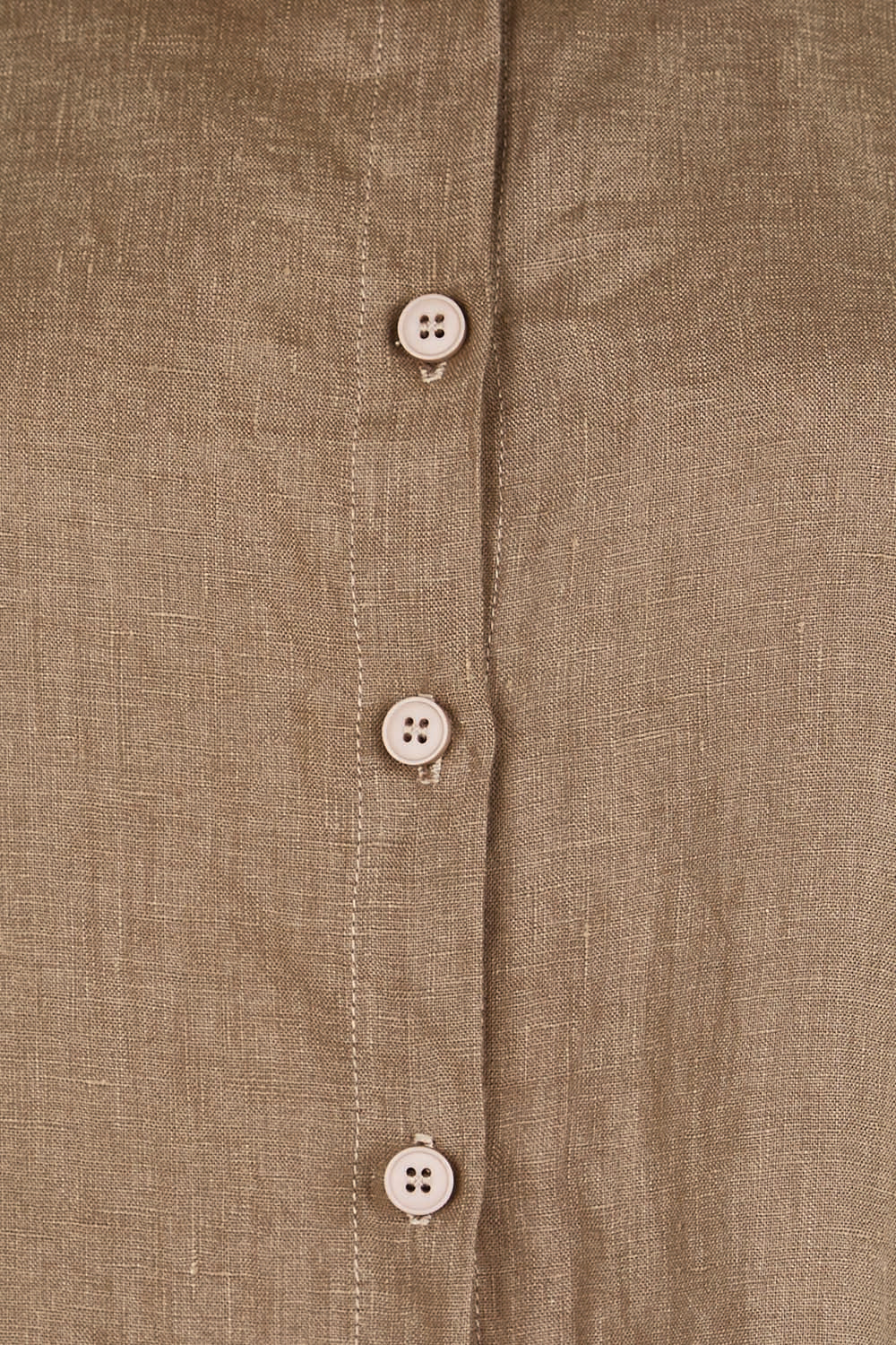 Product shot of the Linen Oversized Boyfriend Shirt – Coffee in colour Coffee, showing detail