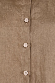 Product shot of the Linen Oversized Boyfriend Shirt – Coffee in colour Coffee, showing detail