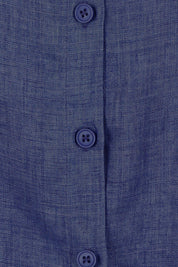 Product shot of the Linen Oversized Boyfriend Shirt - Denim in colour Denim, showing detail
