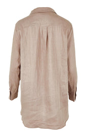 Product shot of the Linen Oversized Boyfriend Shirt in colour Latte, from the back