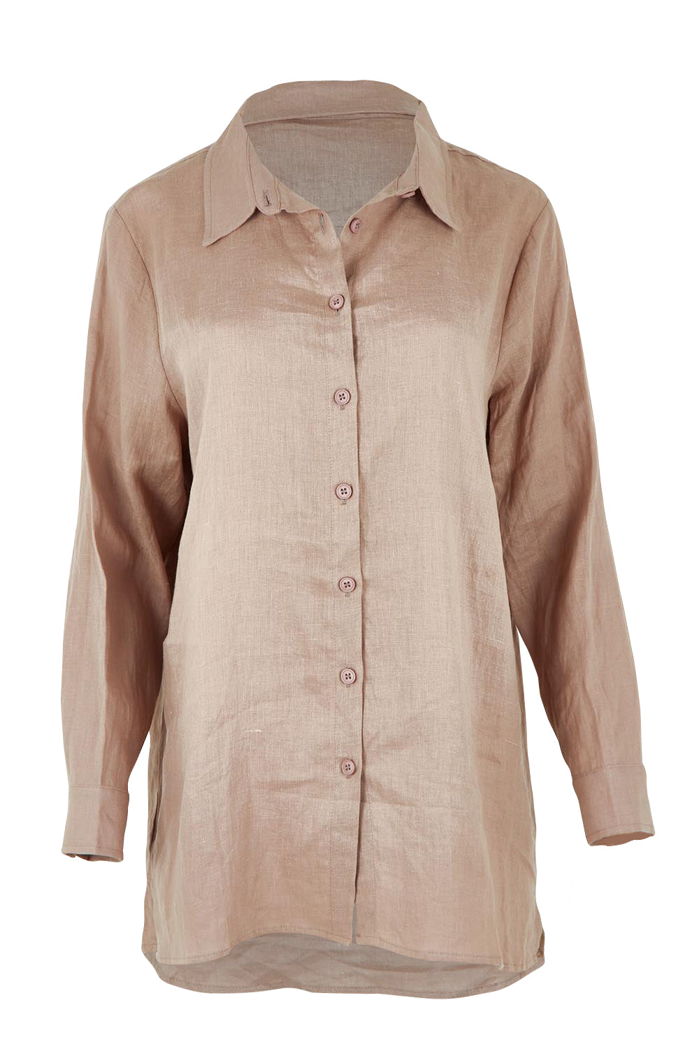 Product shot of the Linen Oversized Boyfriend Shirt in colour Latte, from the front
