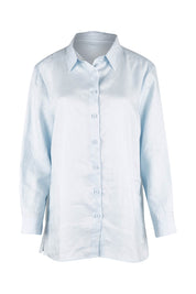 Product shot of the Linen Oversized Boyfriend Shirt in colour Lightblue (Blue), from the front