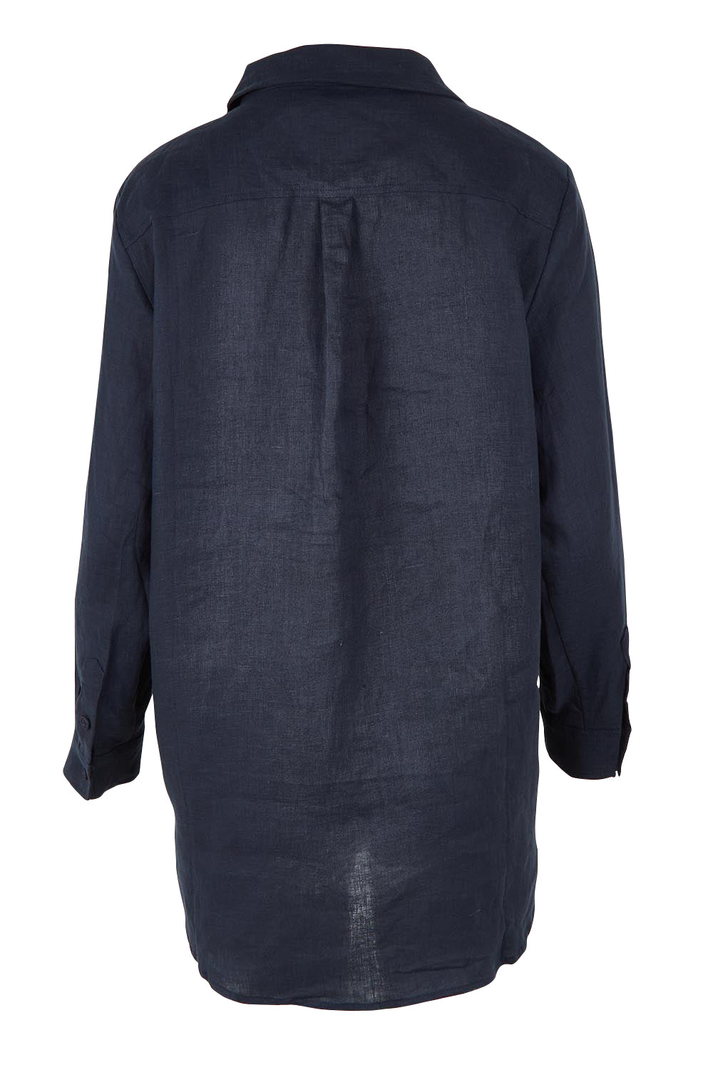 Product shot of the Linen Oversized Boyfriend Shirt in colour Navy (Blue), from the back