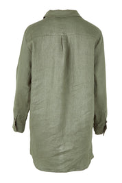 Product shot of the Linen Oversized Boyfriend Shirt in colour Olive (Green), from the back