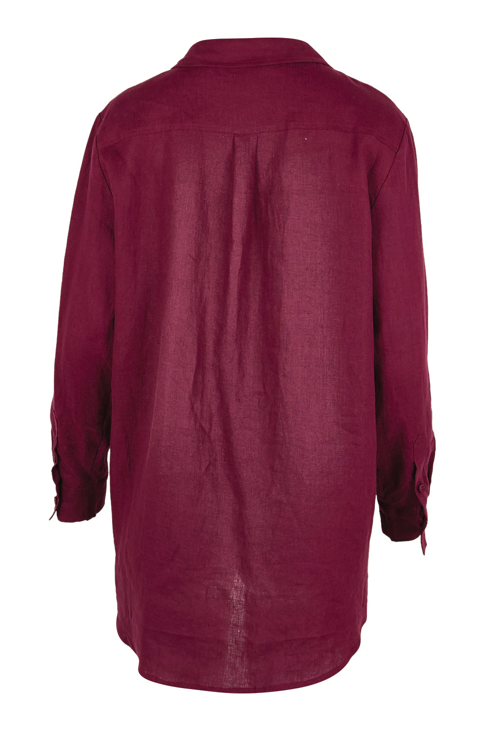 Product shot of the Linen Oversized Boyfriend Shirt – Plum in colour Plum, from the back