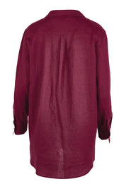 Product shot of the Linen Oversized Boyfriend Shirt – Plum in colour Plum, from the back