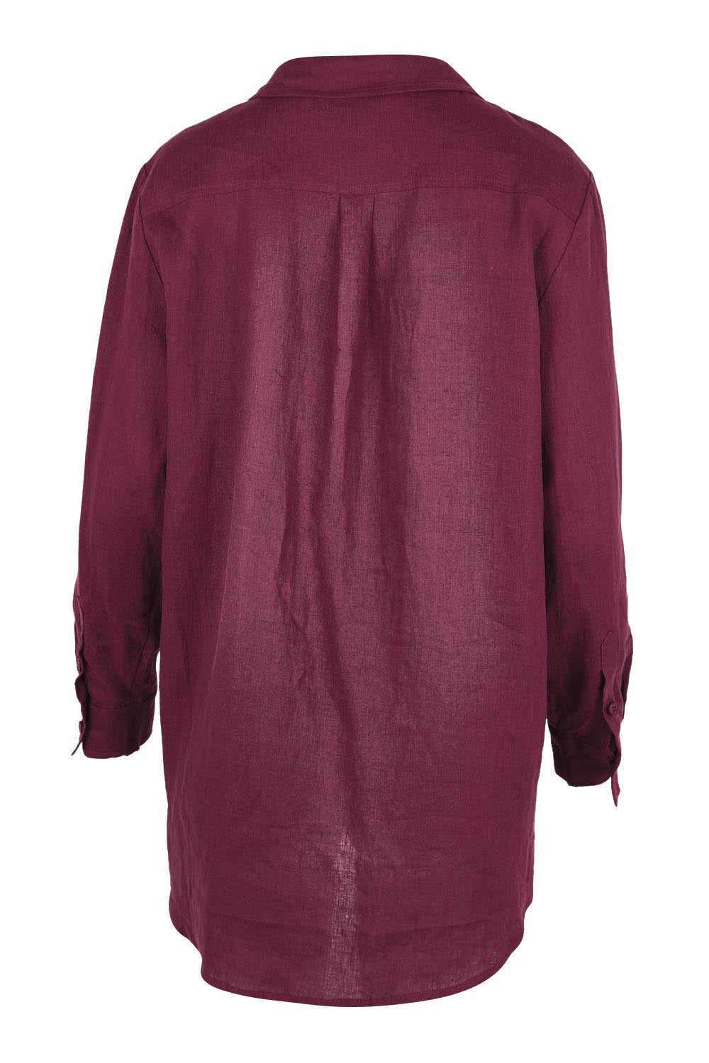Product shot of the Linen Oversized Boyfriend Shirt – Plum in colour Plum, from the back