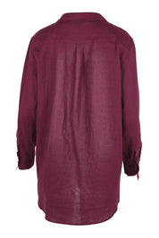Product shot of the Linen Oversized Boyfriend Shirt – Plum in colour Plum, from the back