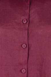 Product shot of the Linen Oversized Boyfriend Shirt – Plum in colour Plum, showing detail