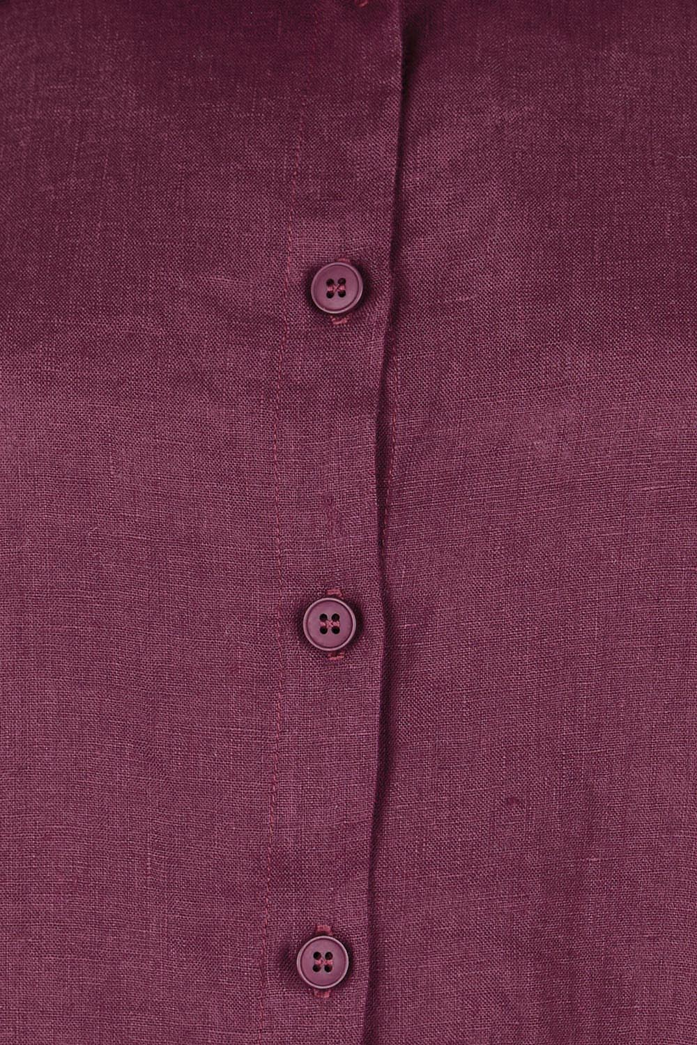Product shot of the Linen Oversized Boyfriend Shirt – Plum in colour Plum, showing detail