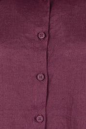 Product shot of the Linen Oversized Boyfriend Shirt – Plum in colour Plum, showing detail