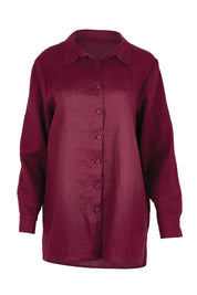 Product shot of the Linen Oversized Boyfriend Shirt – Plum in colour Plum, from the front
