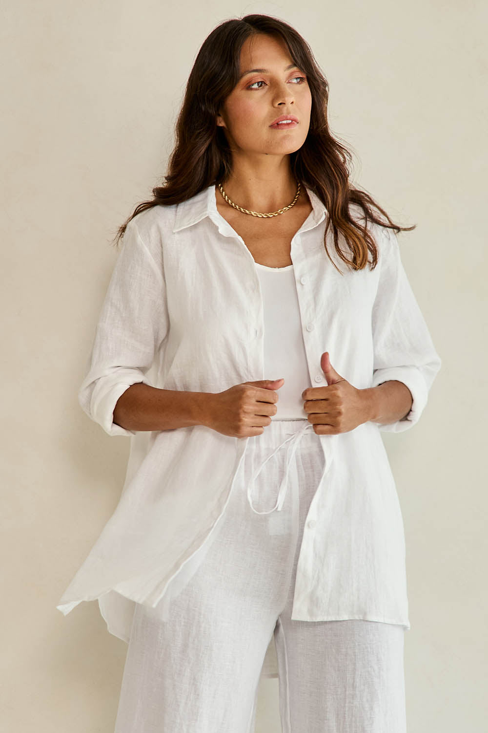 Linen Oversized Boyfriend Shirt - White