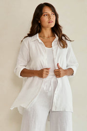 Linen Oversized Boyfriend Shirt - White