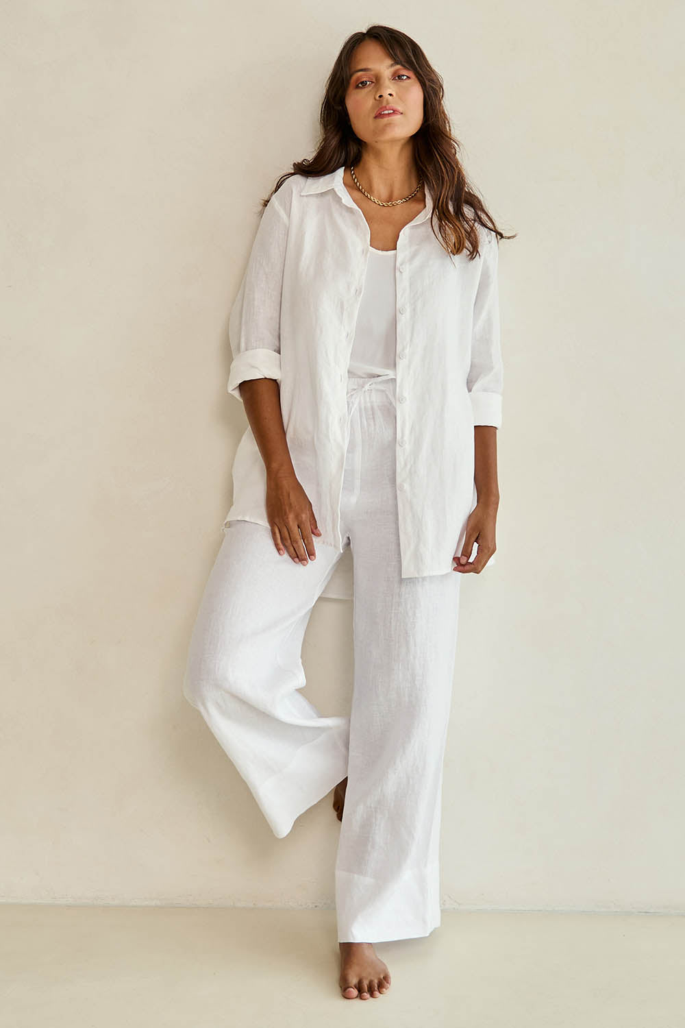 Linen Oversized Boyfriend Shirt - White
