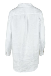 Product shot of the Linen Oversized Boyfriend Shirt in colour White (White), from the back