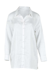 Product shot of the Linen Oversized Boyfriend Shirt in colour White (White), from the front