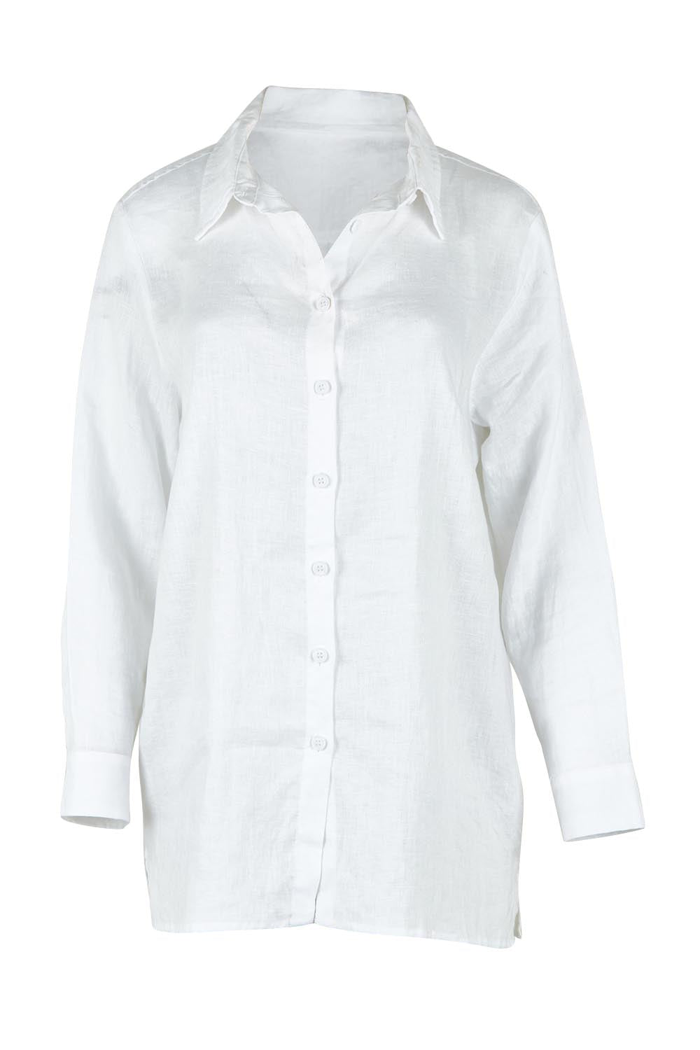 Product shot of the Linen Oversized Boyfriend Shirt in colour White (White), from the front
