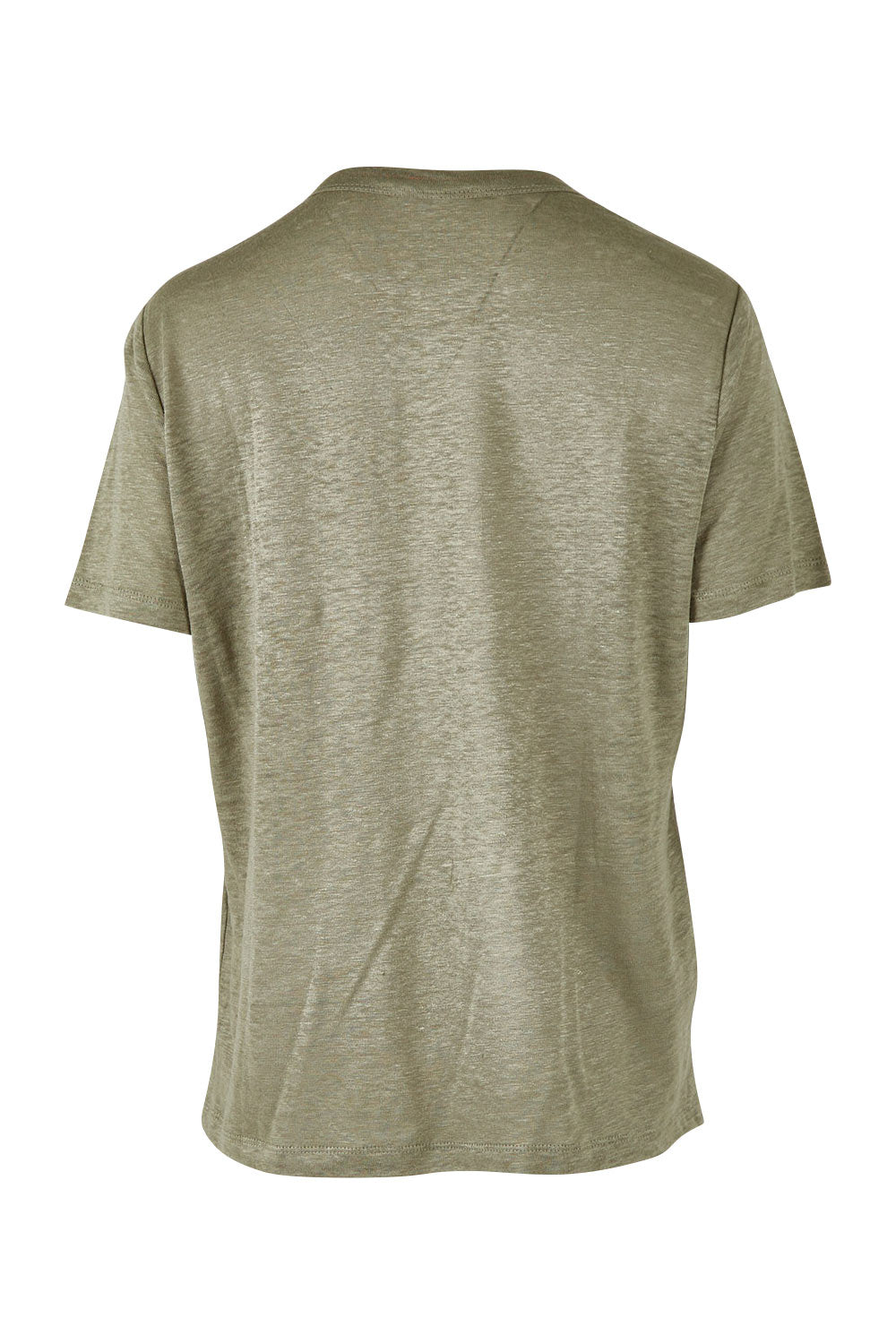 Product shot of the Linen Scoop Neck Top in colour Green (Green), from the back