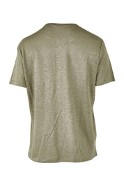 Product shot of the Linen Scoop Neck Top in colour Green (Green), from the back