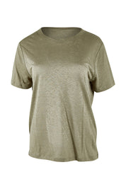 Product shot of the Linen Scoop Neck Top in colour Green (Green), from the front