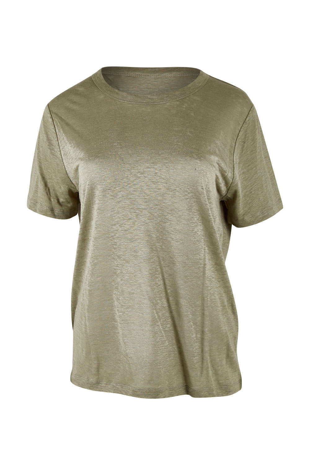 Product shot of the Linen Scoop Neck Top in colour Green (Green), from the front