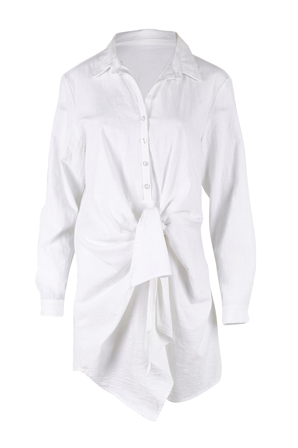 Product shot of the Cotton Front Tie Tunic in colour White (White), detail