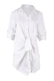 Product shot of the Cotton Front Tie Tunic in colour White (White), from the front