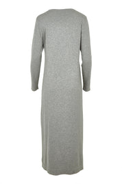 Product shot of the Cotton Cashmere Wool V Neck Knit Dress in colour Opalgrey (Grey), from the back