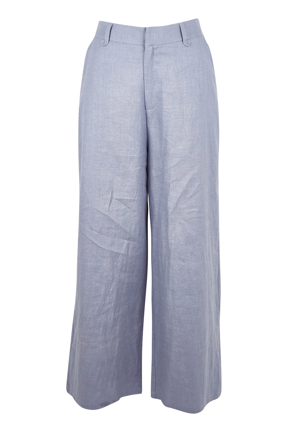 Product shot of the Linen Cotton Wide Leg Pant in colour Chambray (Blue), from the front