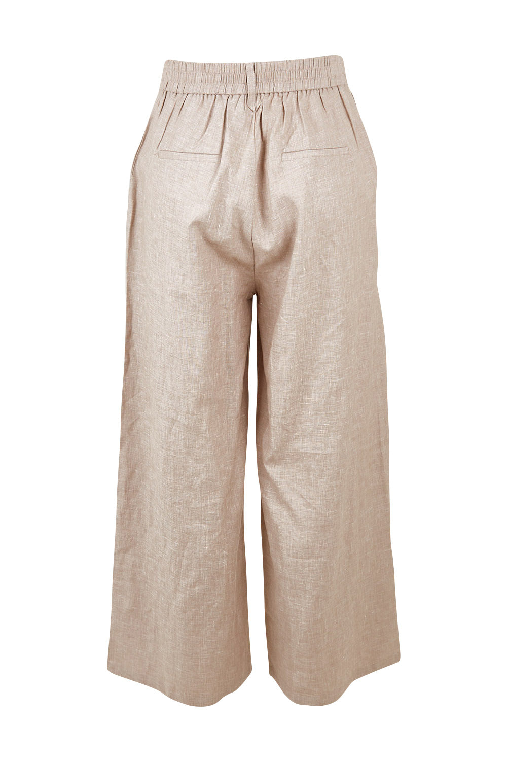 Product shot of the Linen Cotton Wide Leg Pant in colour Desertsand, from the back