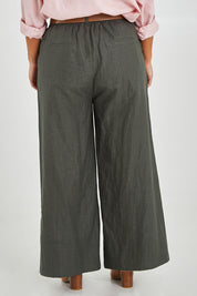 Preloved Linen Cotton Wide Leg Pant - Olive