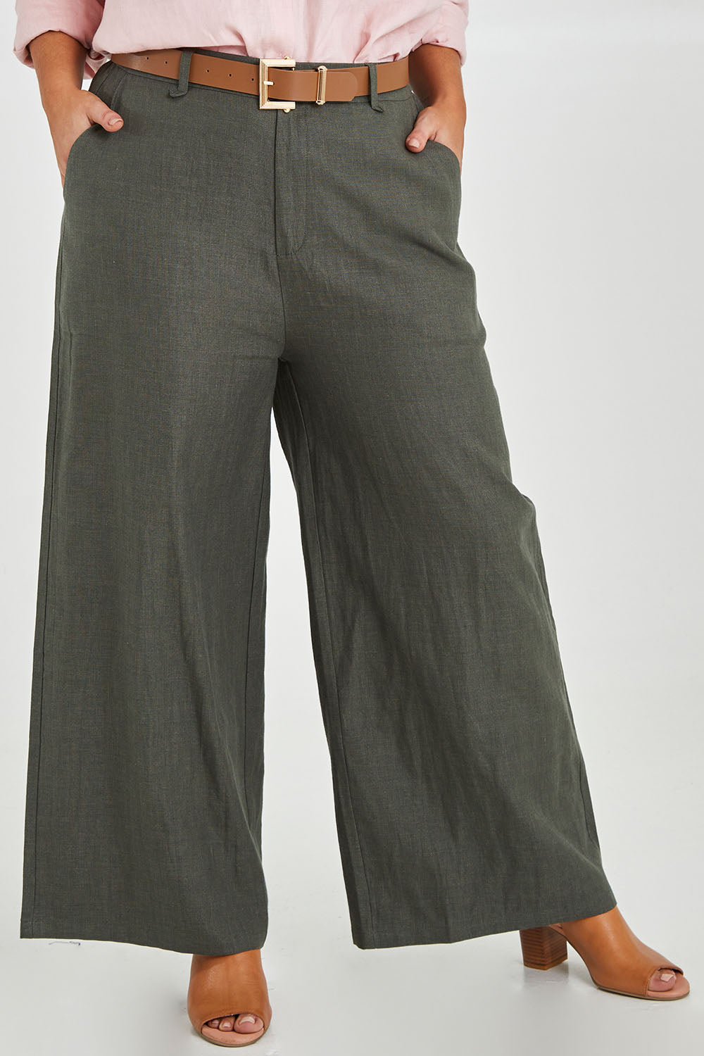 Preloved Linen Cotton Wide Leg Pant - Olive