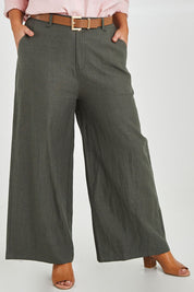 Preloved Linen Cotton Wide Leg Pant - Olive