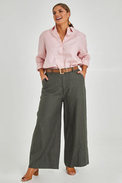 Preloved Linen Cotton Wide Leg Pant - Olive