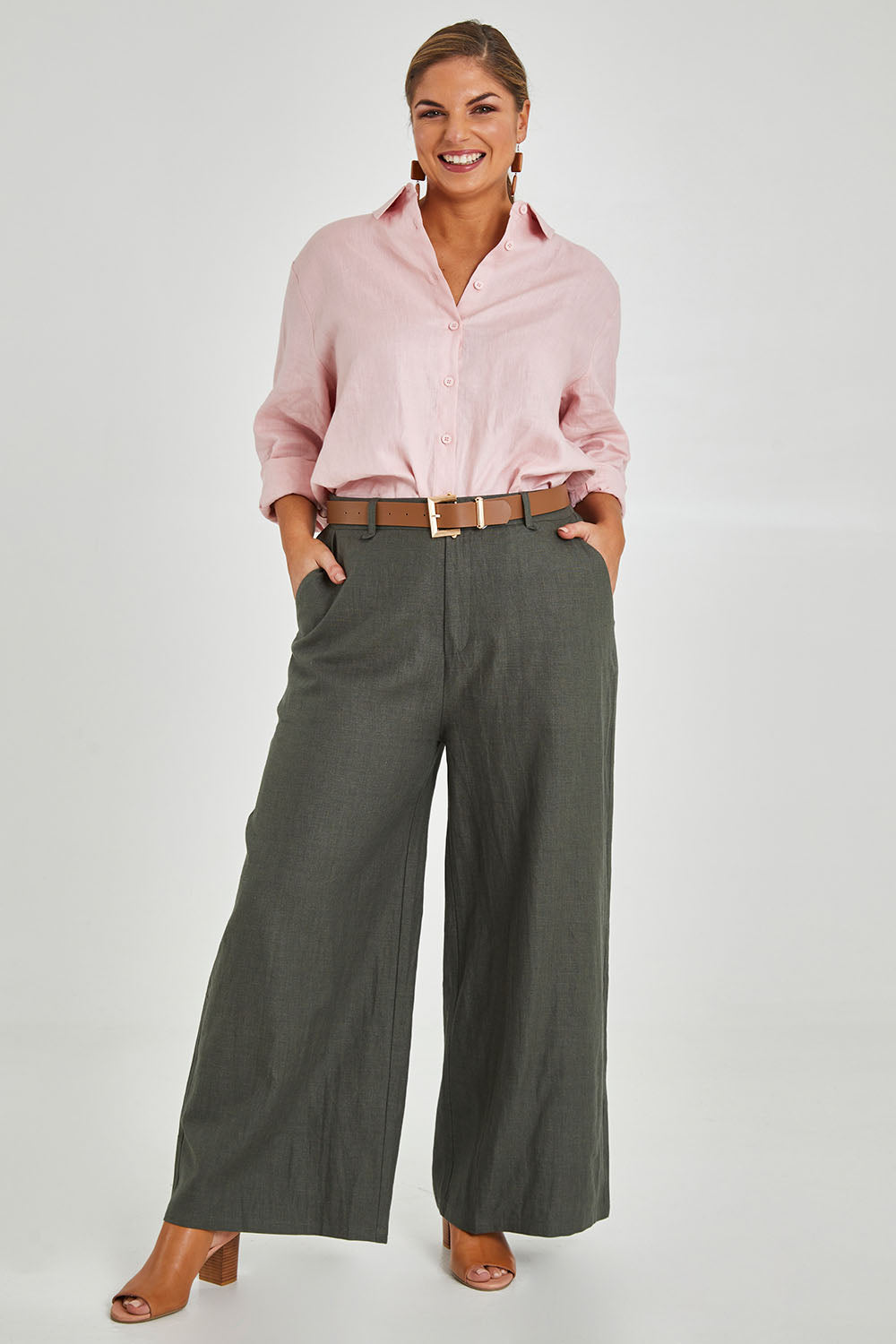 Preloved Linen Cotton Wide Leg Pant - Olive