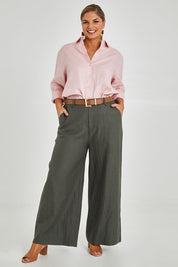 Preloved Linen Cotton Wide Leg Pant - Olive