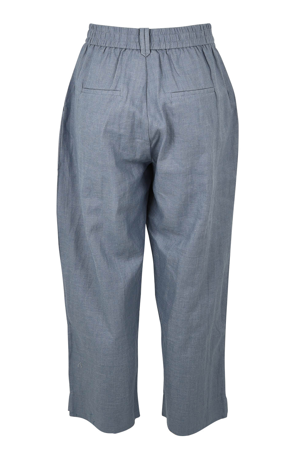Product shot of the Linen Cotton 7/8 Pant in colour Chambray (Blue), from the back